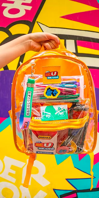 Press kit Be U Be uni com mochila e itens coloridos